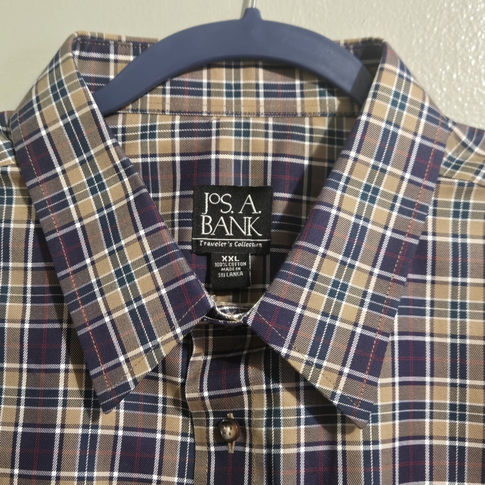 Joseph A. Banks Traveler's Collection XXL Long Sleeve Plaid Dress Shirt